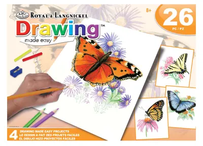Set de desen cu creioane colorate Royal - 4 imagini, 26 de bucăți, portocaliu