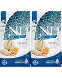 FARMINA N&amp;D Ocean Cat Kitten cod, shrimp, pumpkin &amp; cantaloupe melon 2 x 1,5 kg hrana uscata pisoi, pisici gestante/alapteaza, cod, creveti, dovleac si pepene galben