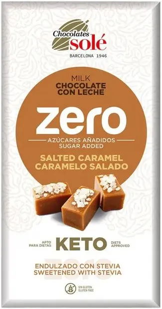 Ciocolată cu lapte cu caramel sărat, fără zahăr adăugat, 100 g, Chocolates Solé