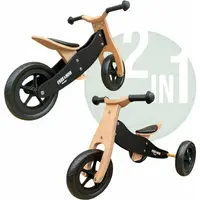 Tricicleta copii fara pedale Free2Move din lemn 2 in 1 Brown Black, transformabila in bicicleta de echilibru, varsta 1,6-3 ani, scaun reglabil pe inaltime, limitator de directie si roti silentioase