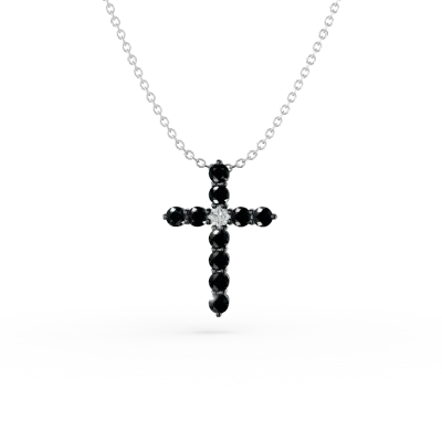 Lant din aur alb cu pandantiv cruce cu diamante negre si incolore de 0.3ct