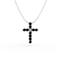 Lant din aur alb cu pandantiv cruce cu diamante negre si incolore de 0.3ct