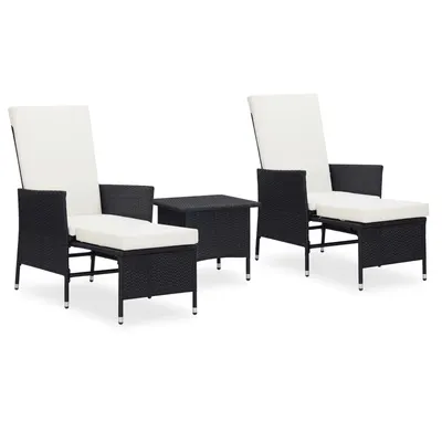 Gossi set mobilier de gradina cu perne, 3 piese, negru, poliratan