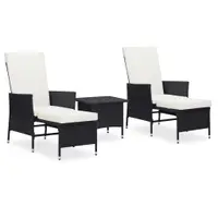 Gossi set mobilier de gradina cu perne, 3 piese, negru, poliratan