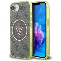 Husa MagSafe pentru Apple iPhone 17e / 16e, Guess, IML Glitter 4G Circle Triangle, Maro