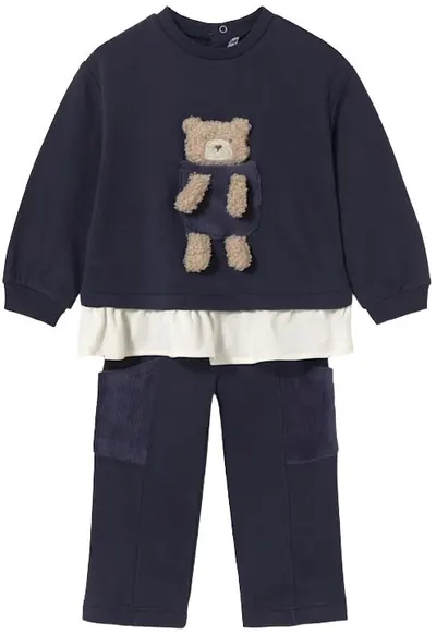 Set de 2 piese Mayoral - Ursuleț, hanorac și pantaloni de trening, bleumarin, 12 luni
