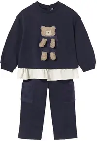 Set de 2 piese Mayoral - Ursuleț, hanorac și pantaloni de trening, bleumarin, 12 luni