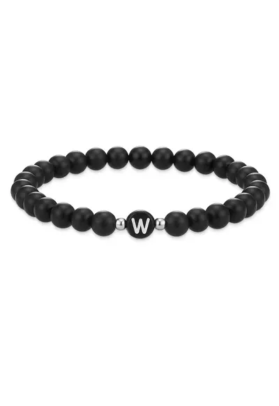 Bratara unisex din agat decorata cu litera W - Negru