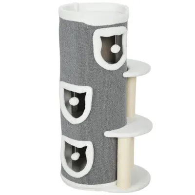 PawHut Turn pentru pisici cu 4 niveluri copac stabil pentru pisici cu stâlpi de zgâriat din sisal și margine din pluș 2 platforme 50x36x101cm gri | Aosom Romania