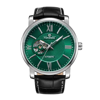 Ceas Bărbați Forsining 8296 Argintiu-Verde Mecanic - Design Luxury, Funcții Multiple, Rezistent la Apă 3ATM