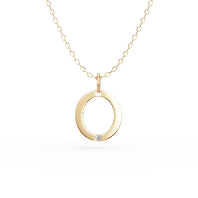 Lant cu pandantiv initiala O din aur galben cu diamant de 0.005ct
