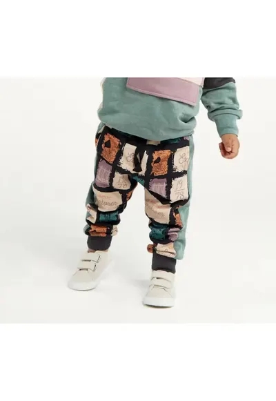 Pantaloni sport cu imprimeu patratele colorate - Discovery - Verde Mint - pentru baietei - Gri antracit