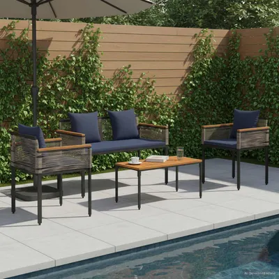 vidaXL Set de Mobilier pentru Exterior Gri și albastru marin poliratan