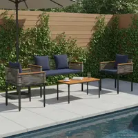 vidaXL Set de Mobilier pentru Exterior Gri și albastru marin poliratan