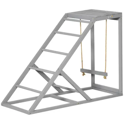 PawHut Bârna din lemn pentru găini, loc de joacă din lemn pentru găini cu leagăn, scară, platformă, 96 x 40 x 71 cm, gri | Aosom Romania
