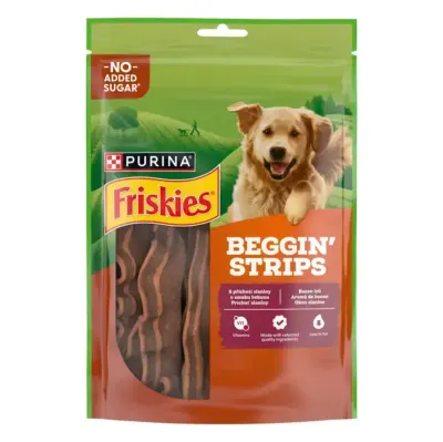 FRISKIES Beggin' Strips, XS-XL, Vită, punguță recompense câini, 120g