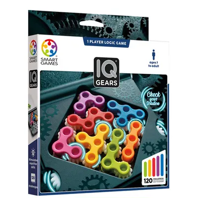 Smart Games - IQ Gears joc de logica cu 120 de provocari 7+ ani editie internationala