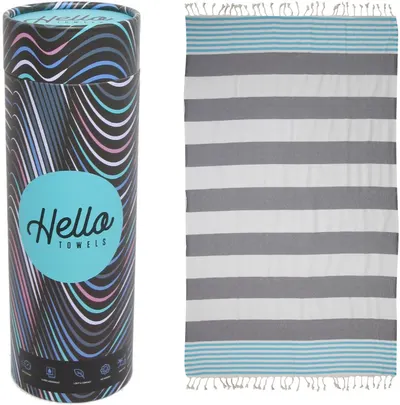 Prosop din bumbac într-o cutie Hello Towels - Nou, 100 x 180 cm, albastru-gri