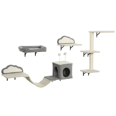 PawHut Set copac de zgâriere montat pe perete, suprafețe de zgâriere din sisal, 4 piese, pentru 1-3 pisici, Bej | Aosom Romania