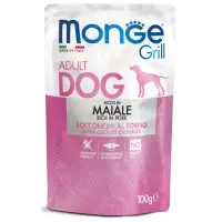 MONGE Grill, XS-XL, Porc, plic hrană umedă câini, (în suc propriu), 100g