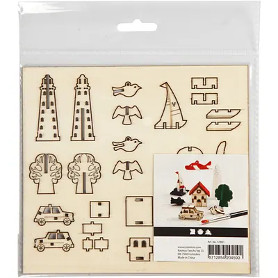 Set de 7 puzzle-uri 3D din lemn pentru decorat