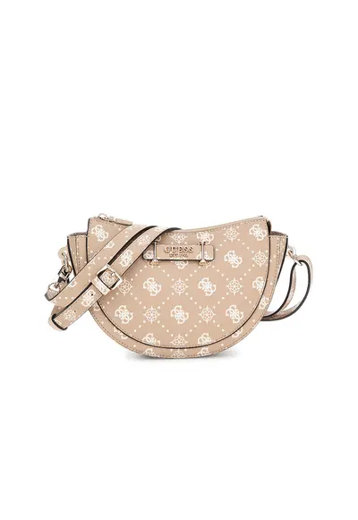 Geanta crossbody cu model monograma - Maro nisip/Alb murdar