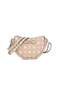 Geanta crossbody cu model monograma - Maro nisip/Alb murdar