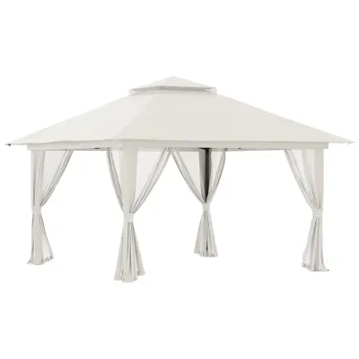 Outsunny Pavilion Pliabil Pop-Up 4x4 m cu Înălțime Reglabilă pe 3 Niveluri, Pavilion Exterior cu Plasă de Țânțari, Saci de Nisip, Geantă de Transport, UV50+, pentru Grădină Camping Petreceri, Crem | Aosom Romania