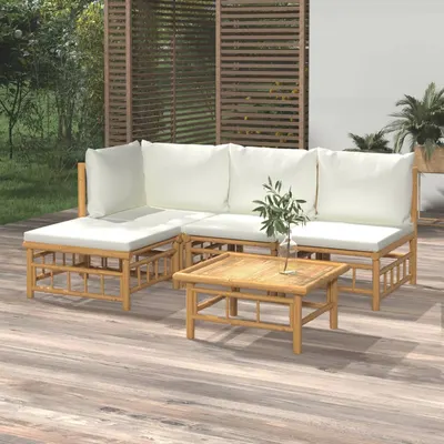 Gossi set mobilier de gradina cu perne alb crem, 2 piese, bambus