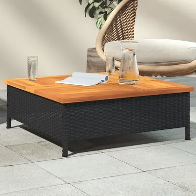 vidaXL Masă de grădină, negru, 70x70x25 cm, poliratan și lemn acacia