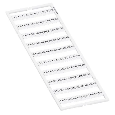 WMB marking card; as card; MARKED; 1 ... 50 (2x); stretchable 5 - 5.2 mm; Horizontal marking; snap-on type; white
