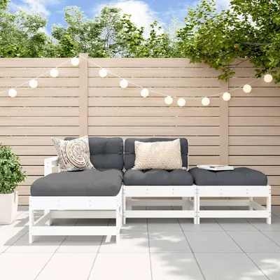vidaXL Set mobilier de grădină cu perne, 4 piese, alb, lemn masiv