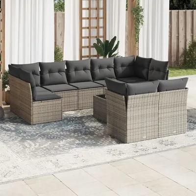 Gossi set mobilier de gradina cu perne, 10 piese, gri, poliratan