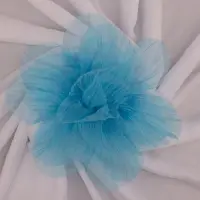 Brosa floare din organza creponata cu diametru de 20 cm, cu clips pentru par, turcoaz