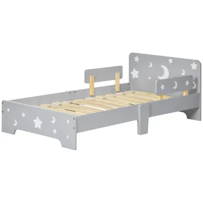 ZONEKIZ Pat pentru copii 3-6 ani cu stele si luna din MDF si PAL, 143x76x49 cm, culoare gri si lemn | Aosom Romania