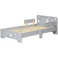 ZONEKIZ Pat pentru copii 3-6 ani cu stele si luna din MDF si PAL, 143x76x49 cm, culoare gri si lemn | Aosom Romania