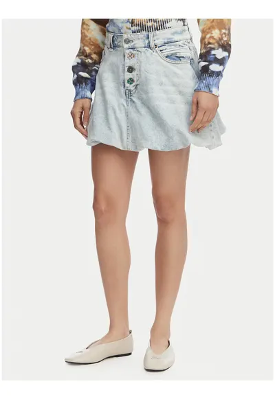 Fusta casual - denim - albastru - bumbac