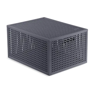 Cutie de depozitare gri închis din plastic reciclat cu capac 30x38x21 cm Kaya – Curver