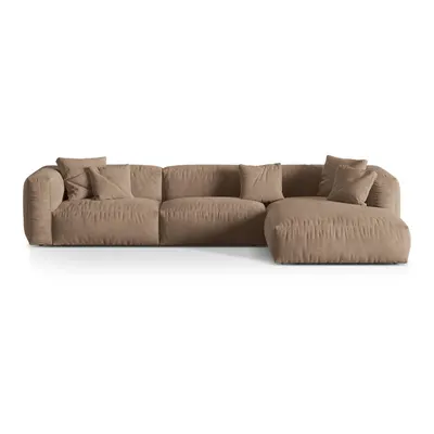 Colțar modular maro deschis cu tapițerie din catifea (cu colț pe partea dreaptă/cu șezlong) Martina – Micadoni