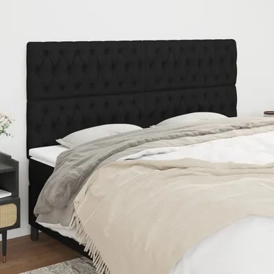 vidaXL Tăblie de pat neagră 200x7x118/128 cm, material textil