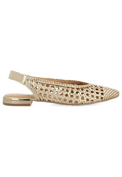 Pantofi slingback de piele cu perforatii - Auriu