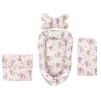 Set 4 in 1 Cosulet bebelus, MimiNu, Baby Cocoon 75x55 cm, Husa bumbac, Din bumbac certificat Oeko Tex Standard 100, Cu paturica 50x70 cm, Cu salteluta, Cu perna fluture, Design, Little Ballerina Pink