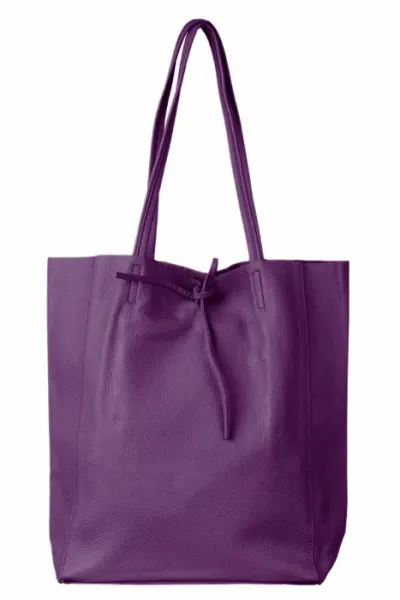 Geanta shopper din piele naturala, mov