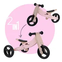 Tricicleta copii fara pedale Free2Move din lemn Pink, varsta 1-3 ani, transformabila in bicicleta de echilibru, scaun reglabil pe inaltime, un limitator de directie si roti silentioase
