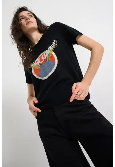 Tricou din casmir cu strasuri Idal - Negru