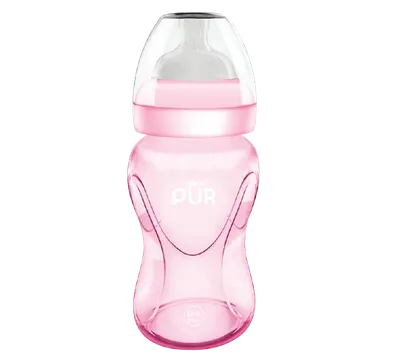 Biberon cu gura larga roz +6luni, 250ml, PUR