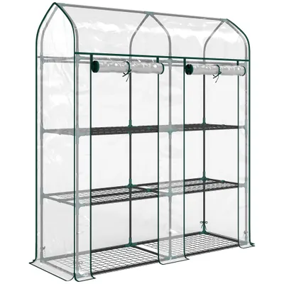 Outsunny Seră mică cu 3 niveluri, 2 uși rulou, cadru din oțel, husă din plastic, 143x46x165 cm, transparent | Aosom Romania