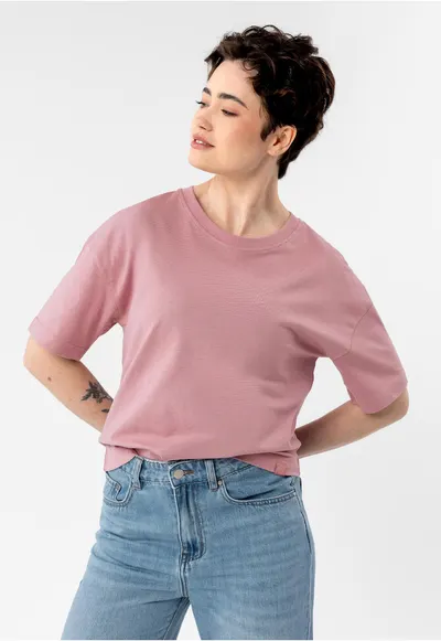 Tricou dama din bumbac - uni - Comfort Fit - T-Rodos - roz - Roz