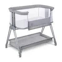 Patut co-sleeper, Lionelo, Luna, 2 in 1, Cu laterala culisanta, Cu setare unghiulara, Cu roti, Reglabil in 6 pozitii pe inaltime, Gri deschis