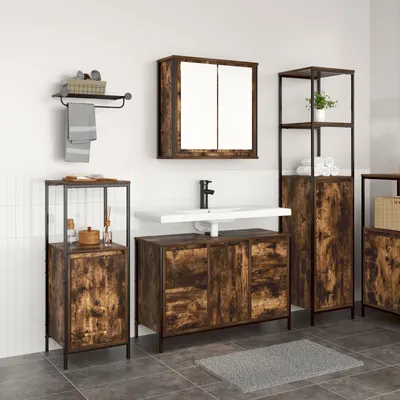Gossi set mobilier baie din lemn ingineresc stejar fumuriu - 3 piese